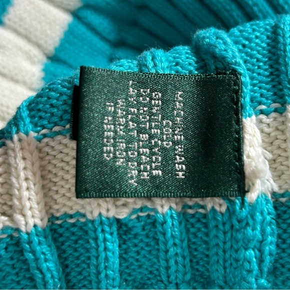 Lauren Ralph Lauren Sweater V-Neck Turquoise Blue White Striped Size Large - Picture 4 of 7